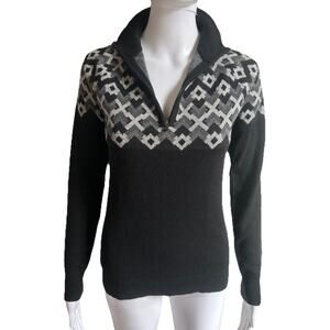 Title Nine Super Power Merino Wool Blend 1/4 Zip Sweater Women M Nordic Black